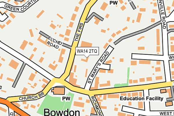 WA14 2TQ map - OS OpenMap – Local (Ordnance Survey) WA14 2TQ map - OS OpenMap – Local (Ordnance Survey)