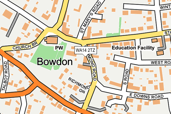 WA14 2TZ map - OS OpenMap – Local (Ordnance Survey) WA14 2TZ map - OS OpenMap – Local (Ordnance Survey)