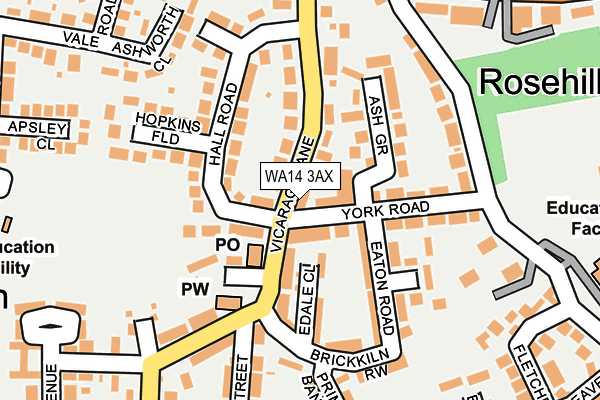 WA14 3AX map - OS OpenMap – Local (Ordnance Survey) WA14 3AX map - OS OpenMap – Local (Ordnance Survey)