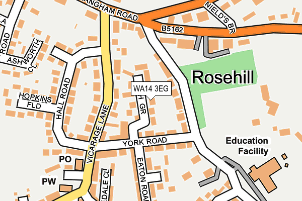 WA14 3EG map - OS OpenMap – Local (Ordnance Survey) WA14 3EG map - OS OpenMap – Local (Ordnance Survey)