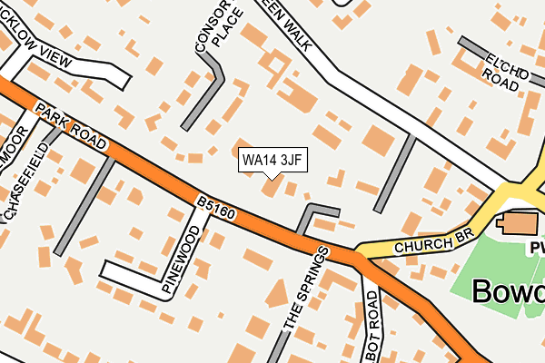 WA14 3JF map - OS OpenMap – Local (Ordnance Survey) WA14 3JF map - OS OpenMap – Local (Ordnance Survey)
