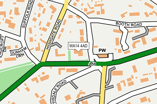 WA14 4AD map - OS OpenMap – Local (Ordnance Survey) WA14 4AD map - OS OpenMap – Local (Ordnance Survey)