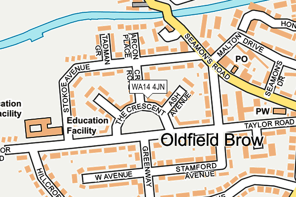 WA14 4JN map - OS OpenMap – Local (Ordnance Survey) WA14 4JN map - OS OpenMap – Local (Ordnance Survey)