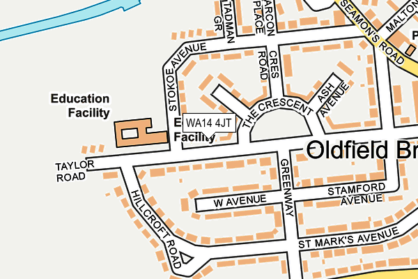 WA14 4JT map - OS OpenMap – Local (Ordnance Survey) WA14 4JT map - OS OpenMap – Local (Ordnance Survey)