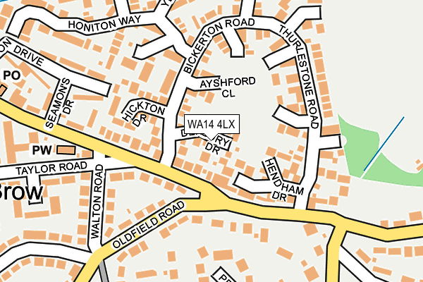 WA14 4LX map - OS OpenMap – Local (Ordnance Survey) WA14 4LX map - OS OpenMap – Local (Ordnance Survey)