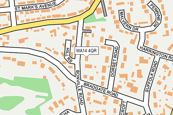 WA14 4QR map - OS OpenMap – Local (Ordnance Survey) WA14 4QR map - OS OpenMap – Local (Ordnance Survey)