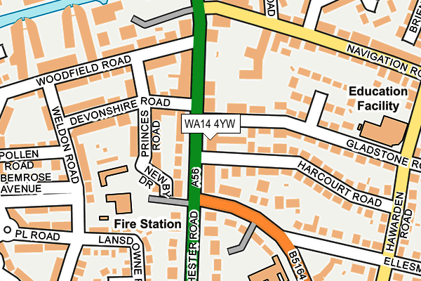 WA14 4YW map - OS OpenMap – Local (Ordnance Survey) WA14 4YW map - OS OpenMap – Local (Ordnance Survey)