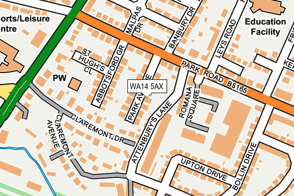 WA14 5AX map - OS OpenMap – Local (Ordnance Survey) WA14 5AX map - OS OpenMap – Local (Ordnance Survey)
