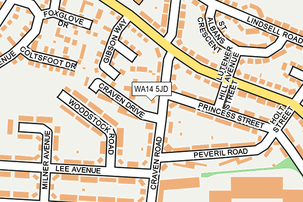 WA14 5JD map - OS OpenMap – Local (Ordnance Survey) WA14 5JD map - OS OpenMap – Local (Ordnance Survey)