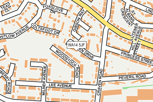 WA14 5JF map - OS OpenMap – Local (Ordnance Survey) WA14 5JF map - OS OpenMap – Local (Ordnance Survey)