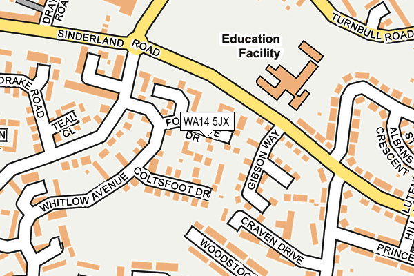 WA14 5JX map - OS OpenMap – Local (Ordnance Survey)