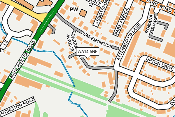 WA14 5NF map - OS OpenMap – Local (Ordnance Survey) WA14 5NF map - OS OpenMap – Local (Ordnance Survey)