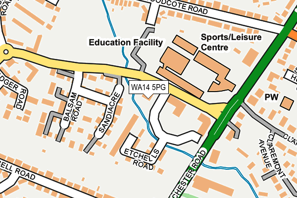 WA14 5PG map - OS OpenMap – Local (Ordnance Survey) WA14 5PG map - OS OpenMap – Local (Ordnance Survey)