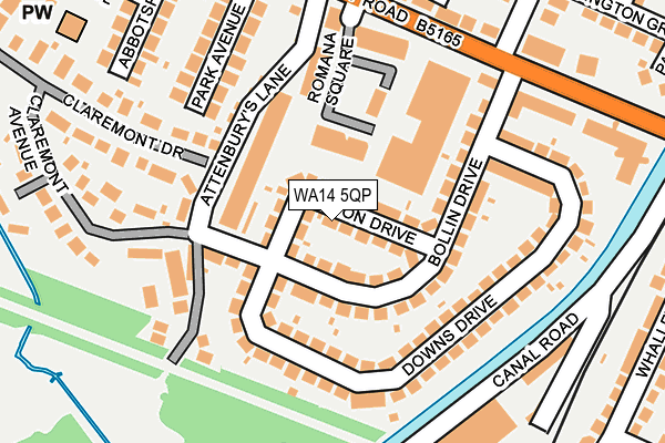 WA14 5QP map - OS OpenMap – Local (Ordnance Survey) WA14 5QP map - OS OpenMap – Local (Ordnance Survey)