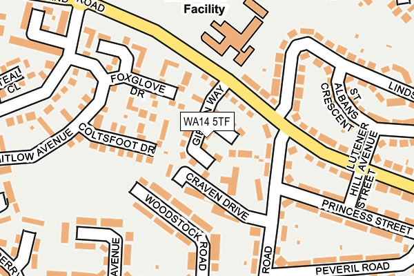 WA14 5TF map - OS OpenMap – Local (Ordnance Survey) WA14 5TF map - OS OpenMap – Local (Ordnance Survey)