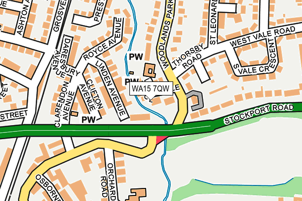 WA15 7QW map - OS OpenMap – Local (Ordnance Survey) WA15 7QW map - OS OpenMap – Local (Ordnance Survey)