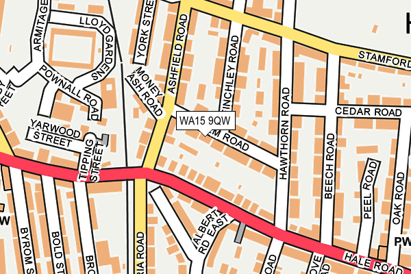 WA15 9QW map - OS OpenMap – Local (Ordnance Survey) WA15 9QW map - OS OpenMap – Local (Ordnance Survey)