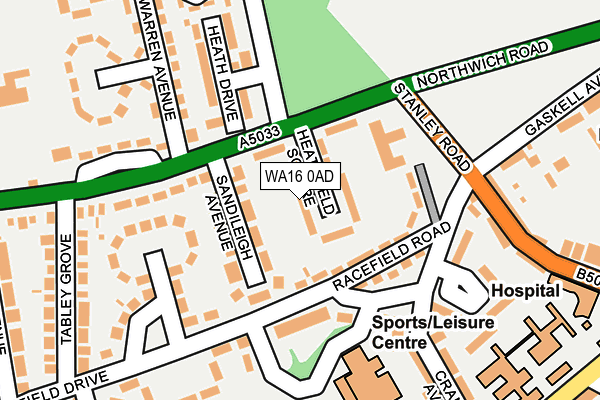 WA16 0AD map - OS OpenMap – Local (Ordnance Survey)