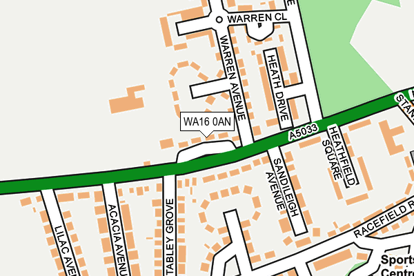 WA16 0AN map - OS OpenMap – Local (Ordnance Survey) WA16 0AN map - OS OpenMap – Local (Ordnance Survey)