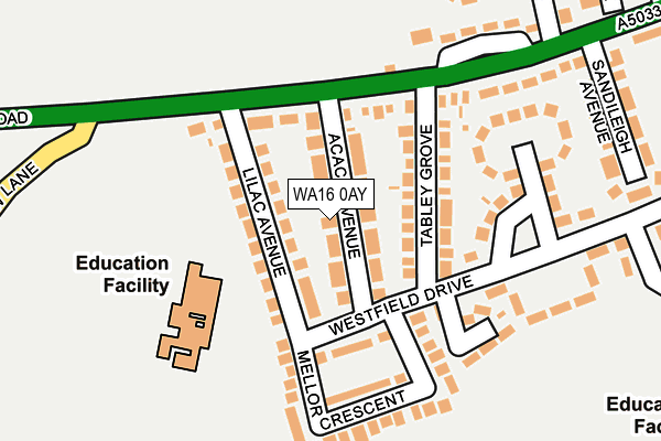 WA16 0AY map - OS OpenMap – Local (Ordnance Survey) WA16 0AY map - OS OpenMap – Local (Ordnance Survey)