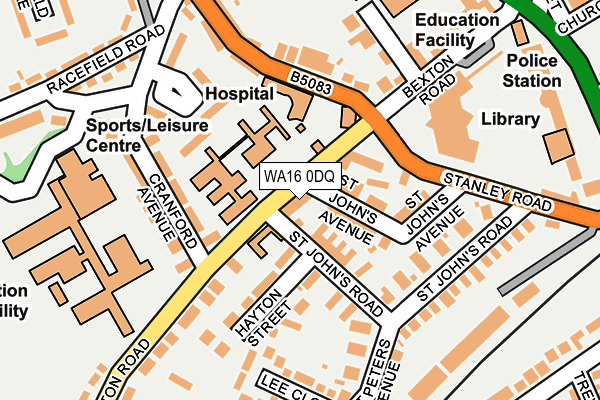 WA16 0DQ map - OS OpenMap – Local (Ordnance Survey)