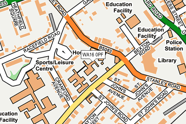 WA16 0PF map - OS OpenMap – Local (Ordnance Survey) WA16 0PF map - OS OpenMap – Local (Ordnance Survey)