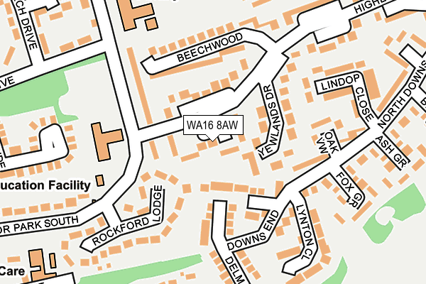 WA16 8AW map - OS OpenMap – Local (Ordnance Survey) WA16 8AW map - OS OpenMap – Local (Ordnance Survey)