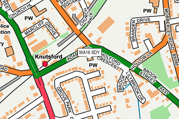 WA16 8DY map - OS OpenMap – Local (Ordnance Survey) WA16 8DY map - OS OpenMap – Local (Ordnance Survey)