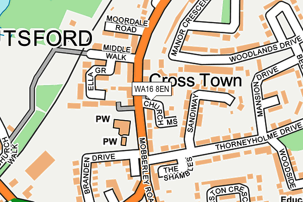 WA16 8EN map - OS OpenMap – Local (Ordnance Survey) WA16 8EN map - OS OpenMap – Local (Ordnance Survey)