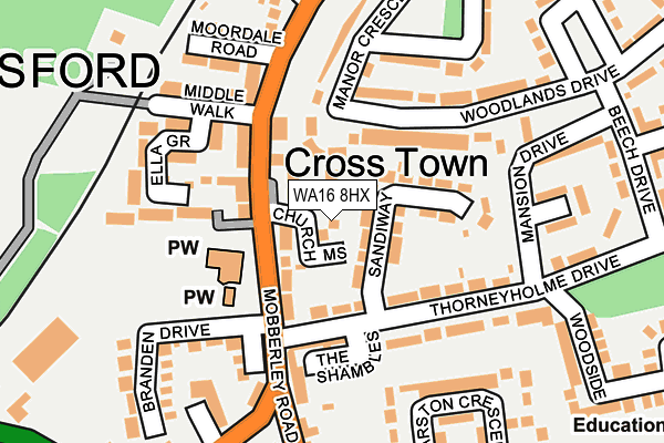 WA16 8HX map - OS OpenMap – Local (Ordnance Survey) WA16 8HX map - OS OpenMap – Local (Ordnance Survey)