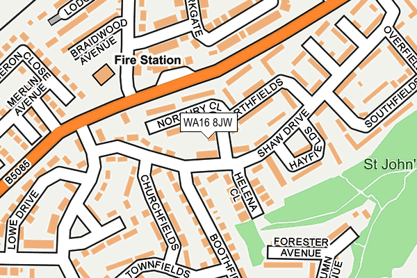 WA16 8JW map - OS OpenMap – Local (Ordnance Survey)