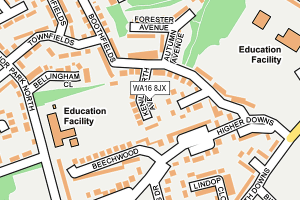 WA16 8JX map - OS OpenMap – Local (Ordnance Survey) WA16 8JX map - OS OpenMap – Local (Ordnance Survey)