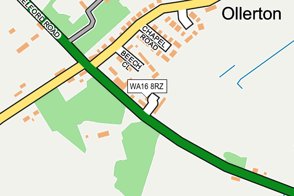 WA16 8RZ map - OS OpenMap – Local (Ordnance Survey) WA16 8RZ map - OS OpenMap – Local (Ordnance Survey)