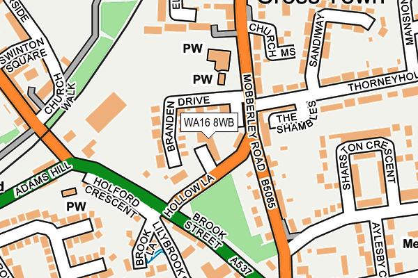 WA16 8WB map - OS OpenMap – Local (Ordnance Survey) WA16 8WB map - OS OpenMap – Local (Ordnance Survey)