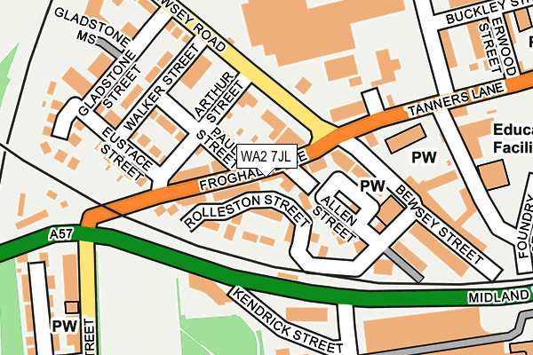 WA2 7JL map - OS OpenMap – Local (Ordnance Survey) WA2 7JL map - OS OpenMap – Local (Ordnance Survey)