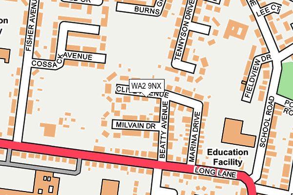 WA2 9NX map - OS OpenMap – Local (Ordnance Survey) WA2 9NX map - OS OpenMap – Local (Ordnance Survey)