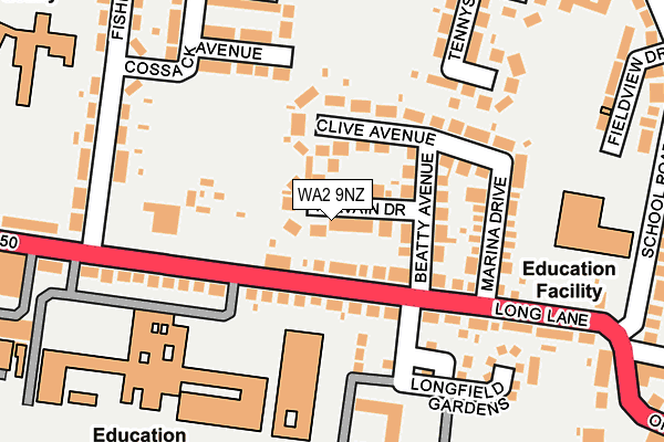WA2 9NZ map - OS OpenMap – Local (Ordnance Survey) WA2 9NZ map - OS OpenMap – Local (Ordnance Survey)