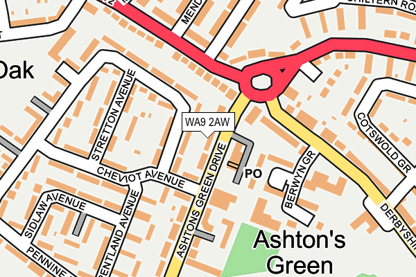 WA9 2AW map - OS OpenMap – Local (Ordnance Survey) WA9 2AW map - OS OpenMap – Local (Ordnance Survey)