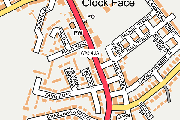 WA9 4UA map - OS OpenMap – Local (Ordnance Survey) WA9 4UA map - OS OpenMap – Local (Ordnance Survey)