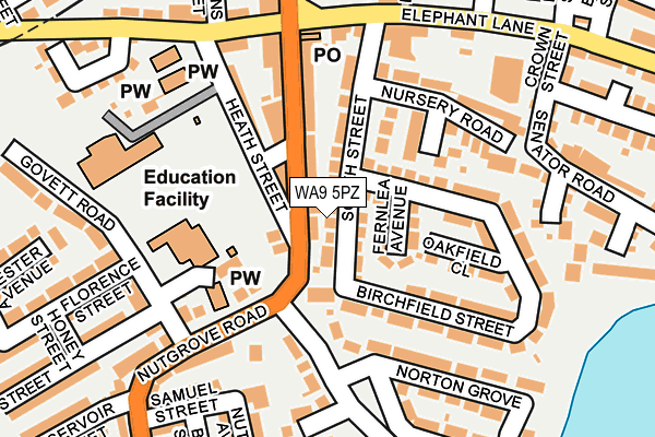 WA9 5PZ map - OS OpenMap – Local (Ordnance Survey) WA9 5PZ map - OS OpenMap – Local (Ordnance Survey)