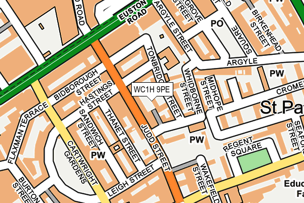WC1H 9PE map - OS OpenMap – Local (Ordnance Survey) WC1H 9PE map - OS OpenMap – Local (Ordnance Survey)