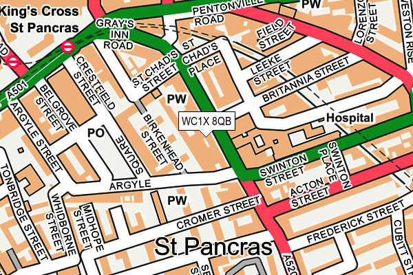 WC1X 8QB map - OS OpenMap – Local (Ordnance Survey)