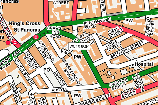 WC1X 8QP map - OS OpenMap – Local (Ordnance Survey)