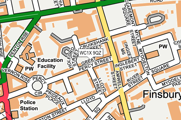 WC1X 9QZ map - OS OpenMap – Local (Ordnance Survey) WC1X 9QZ map - OS OpenMap – Local (Ordnance Survey)