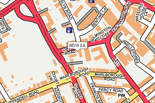 WD18 0JL map - OS OpenMap – Local (Ordnance Survey) WD18 0JL map - OS OpenMap – Local (Ordnance Survey)