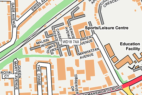WD18 7AX map - OS OpenMap – Local (Ordnance Survey) WD18 7AX map - OS OpenMap – Local (Ordnance Survey)