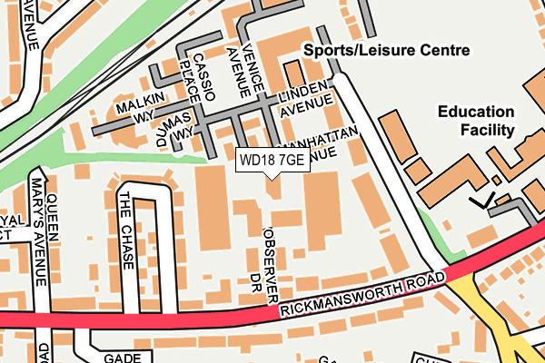 WD18 7GE map - OS OpenMap – Local (Ordnance Survey) WD18 7GE map - OS OpenMap – Local (Ordnance Survey)