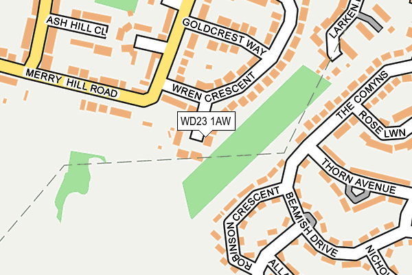 WD23 1AW map - OS OpenMap – Local (Ordnance Survey) WD23 1AW map - OS OpenMap – Local (Ordnance Survey)