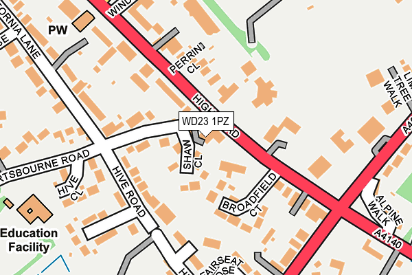 WD23 1PZ map - OS OpenMap – Local (Ordnance Survey) WD23 1PZ map - OS OpenMap – Local (Ordnance Survey)
