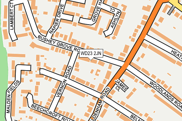 WD23 2JN map - OS OpenMap – Local (Ordnance Survey) WD23 2JN map - OS OpenMap – Local (Ordnance Survey)